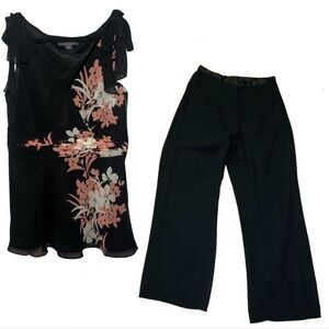 Liz Claiborne Black and Pink Floral Top and Pants Set